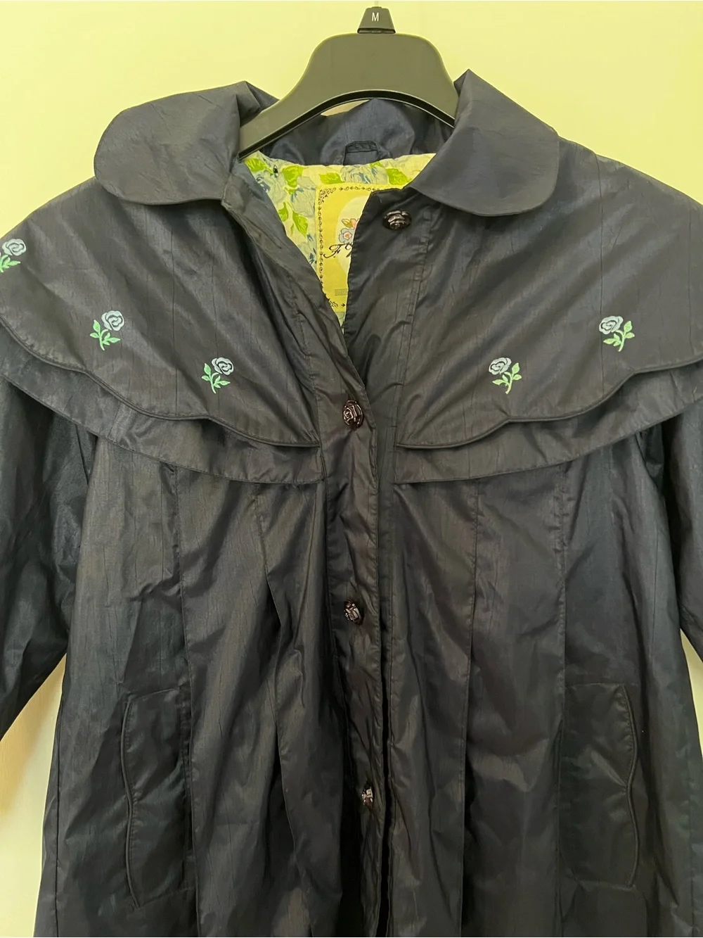F. W. Fischer Girls Vintage Blue Hooded Embroidered Raincoat Size M 10/12
